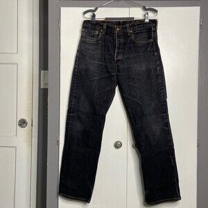 Levi's Men 501 Classic Fit Straight Leg Jeans 34x32 Black Button-Fly Denim